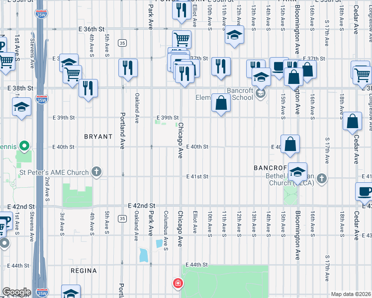 map of restaurants, bars, coffee shops, grocery stores, and more near 3945 Chicago Avenue in Minneapolis