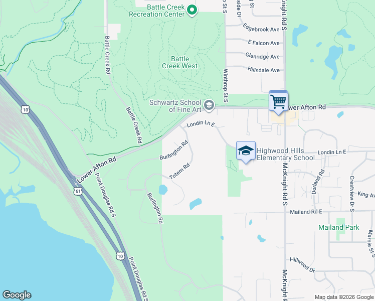 map of restaurants, bars, coffee shops, grocery stores, and more near 275 Burlington Road in Saint Paul