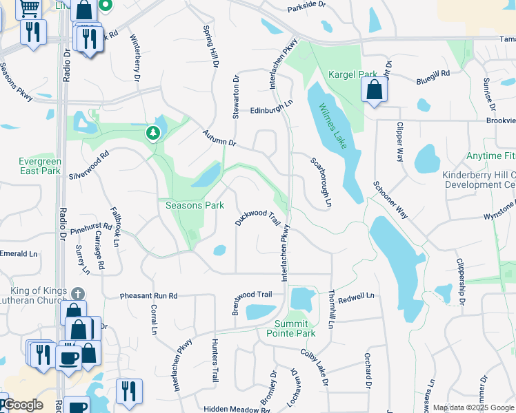map of restaurants, bars, coffee shops, grocery stores, and more near 9146 Duckwood Trail in Woodbury