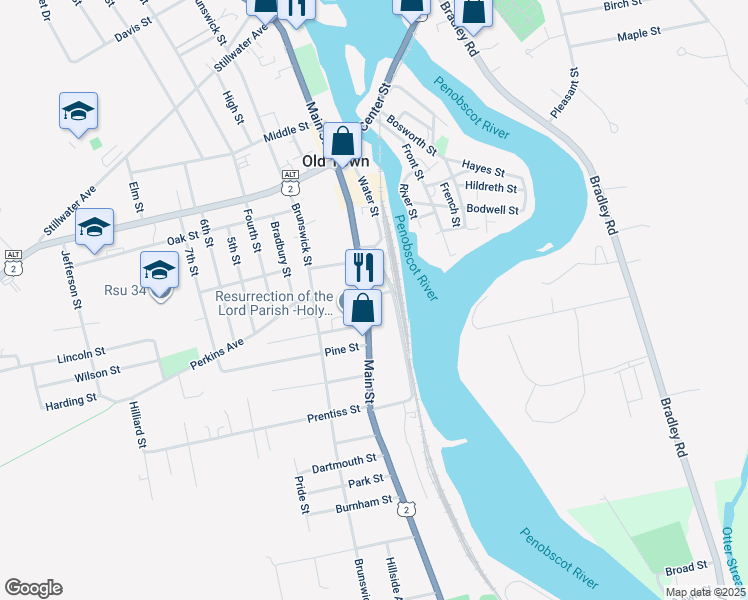 map of restaurants, bars, coffee shops, grocery stores, and more near 406 Main Street in Old Town