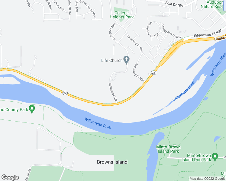 map of restaurants, bars, coffee shops, grocery stores, and more near 162 College Drive Northwest in Salem