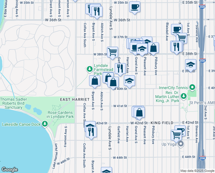 map of restaurants, bars, coffee shops, grocery stores, and more near 3945 Lyndale Avenue South in Minneapolis