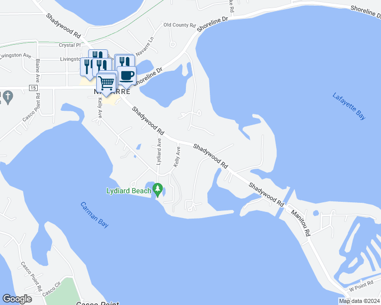 map of restaurants, bars, coffee shops, grocery stores, and more near 2615 Shadywood Road in Excelsior