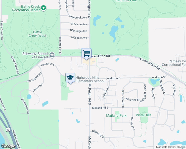 map of restaurants, bars, coffee shops, grocery stores, and more near 338 McKnight Road South in Maplewood