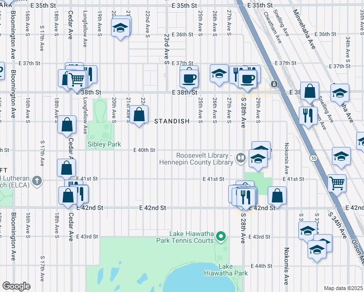 map of restaurants, bars, coffee shops, grocery stores, and more near 3945 24th Avenue South in Minneapolis