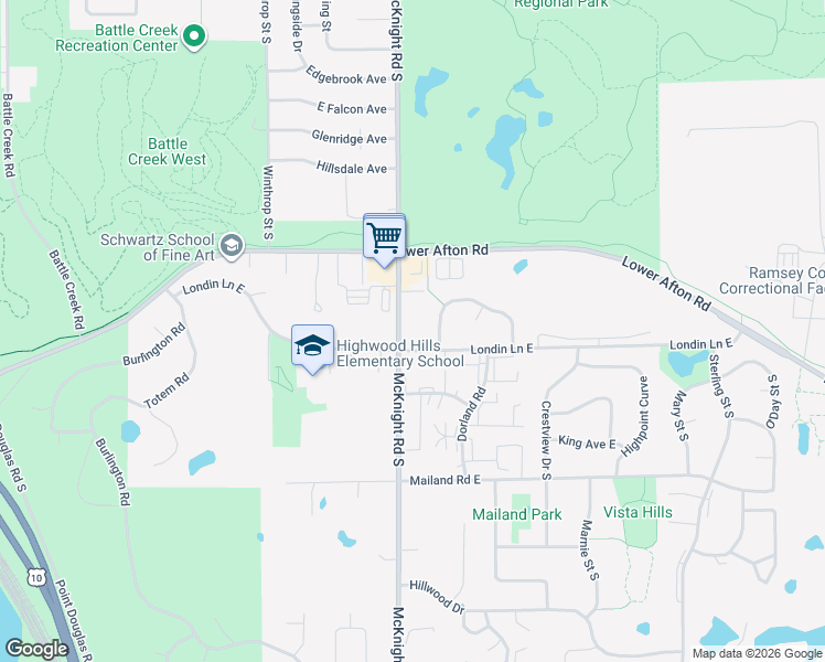 map of restaurants, bars, coffee shops, grocery stores, and more near 338 McKnight Road South in Maplewood