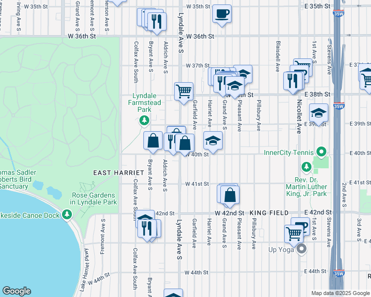 map of restaurants, bars, coffee shops, grocery stores, and more near 3945 Lyndale Avenue South in Minneapolis