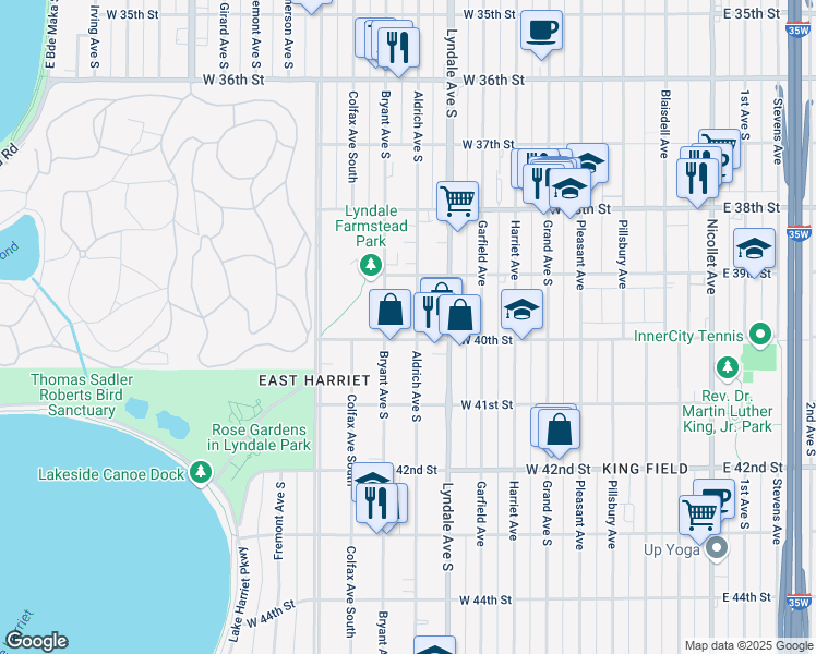 map of restaurants, bars, coffee shops, grocery stores, and more near 3941 Aldrich Avenue South in Minneapolis