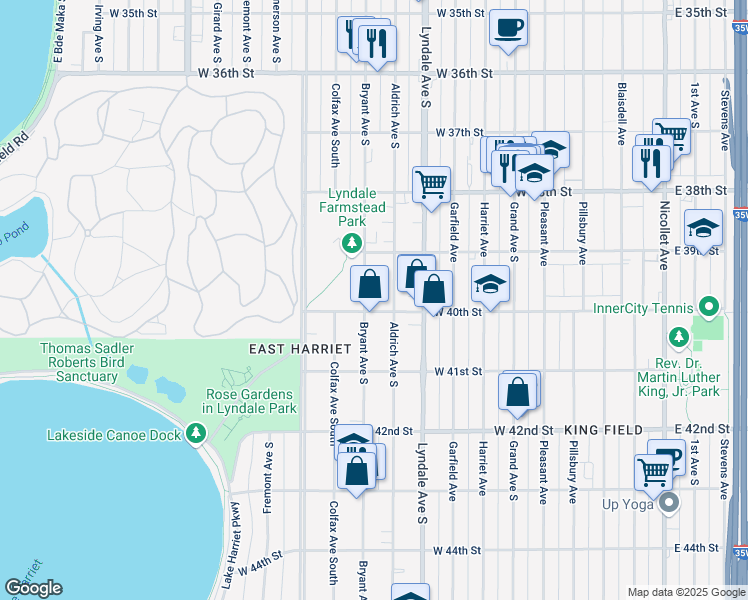 map of restaurants, bars, coffee shops, grocery stores, and more near 3941 Bryant Avenue South in Minneapolis