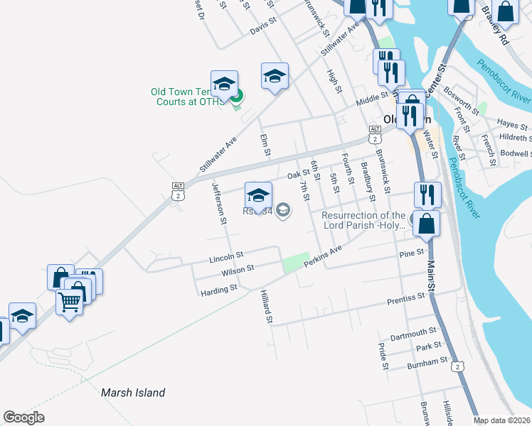 map of restaurants, bars, coffee shops, grocery stores, and more near 156 Oak Street in Old Town