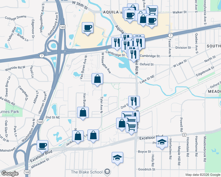 map of restaurants, bars, coffee shops, grocery stores, and more near in Hopkins