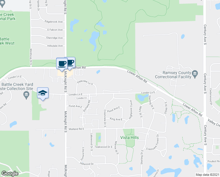 map of restaurants, bars, coffee shops, grocery stores, and more near 2445 Londin Lane East in Maplewood