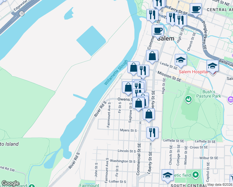 map of restaurants, bars, coffee shops, grocery stores, and more near 352 Fairmount Avenue South in Salem