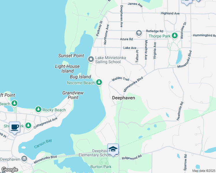 map of restaurants, bars, coffee shops, grocery stores, and more near 4050 Sibley Avenue in Wayzata