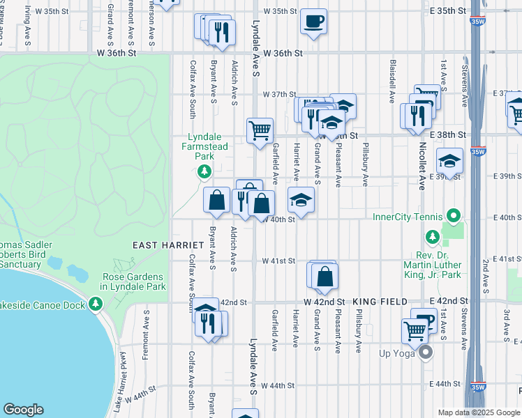 map of restaurants, bars, coffee shops, grocery stores, and more near 3945 Lyndale Avenue South in Minneapolis