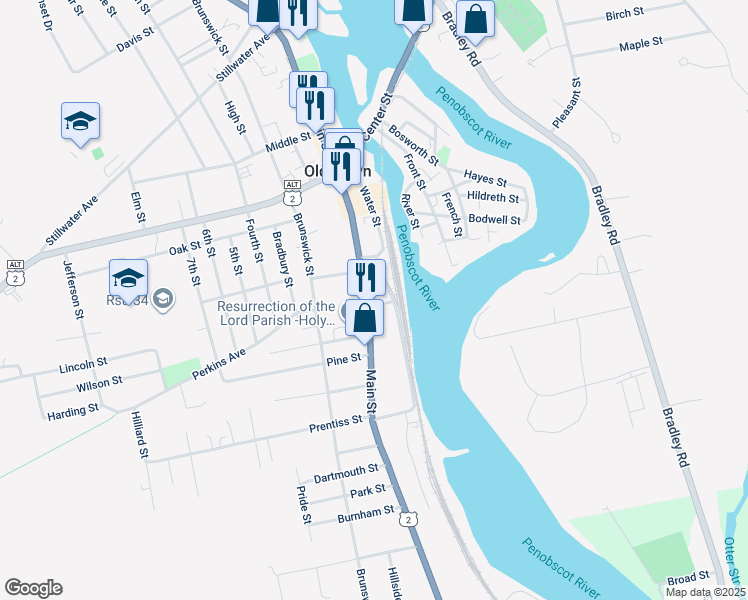 map of restaurants, bars, coffee shops, grocery stores, and more near 406 Main Street in Old Town
