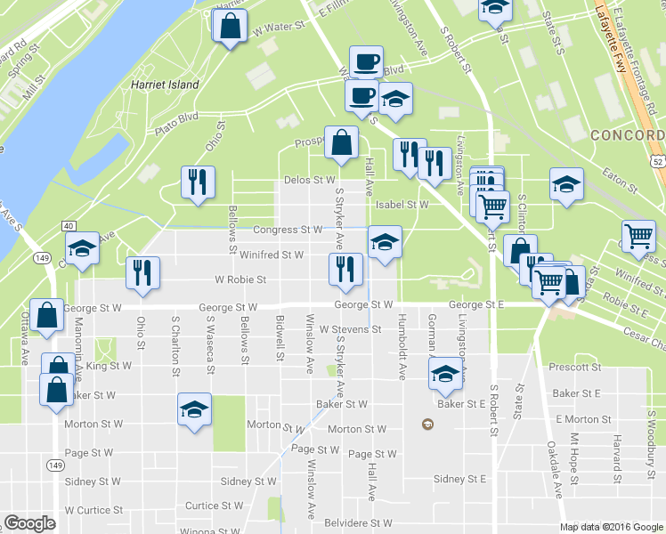 map of restaurants, bars, coffee shops, grocery stores, and more near 495 Stryker Avenue in Saint Paul