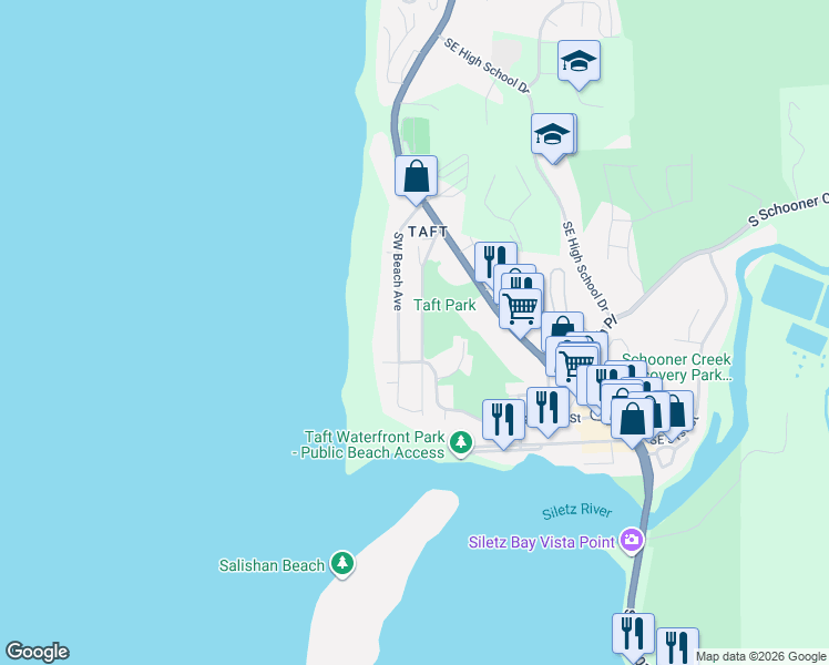 map of restaurants, bars, coffee shops, grocery stores, and more near 4641 Southwest Coast Avenue in Lincoln City