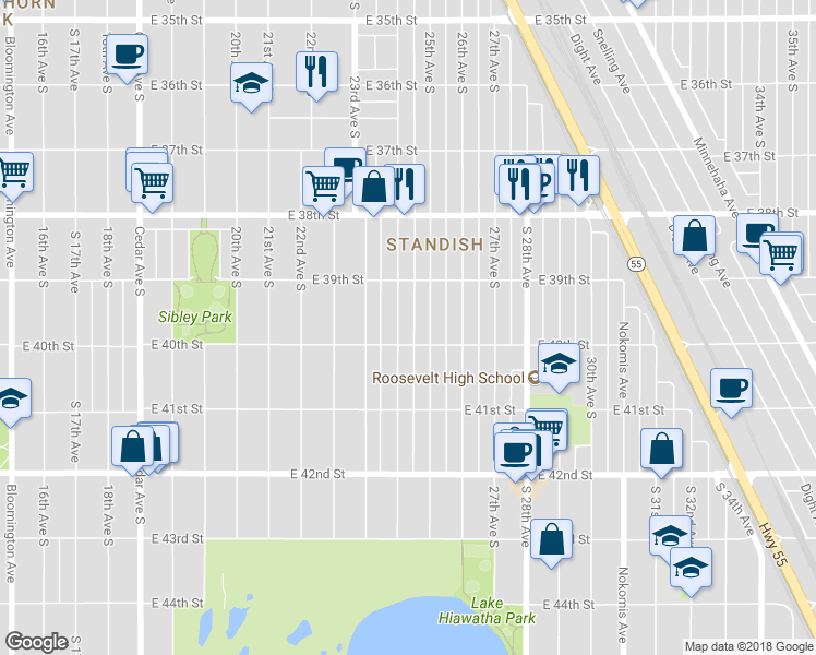 map of restaurants, bars, coffee shops, grocery stores, and more near 3945 24th Avenue South in Minneapolis