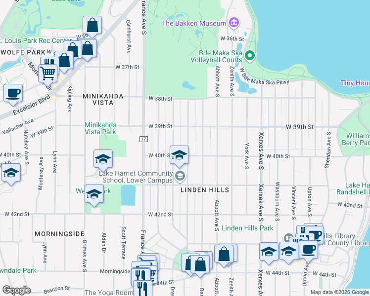 map of restaurants, bars, coffee shops, grocery stores, and more near 3944 Chowen Avenue South in Minneapolis