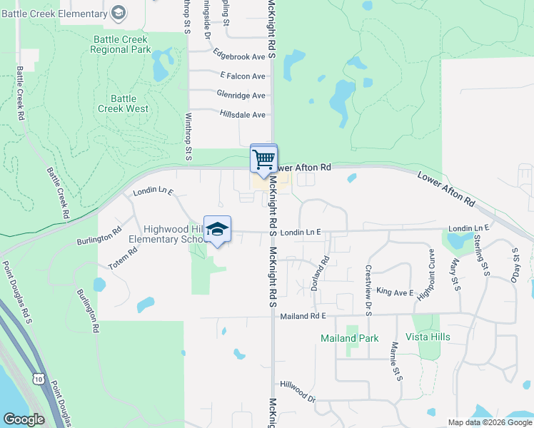 map of restaurants, bars, coffee shops, grocery stores, and more near 338 McKnight Road South in Maplewood