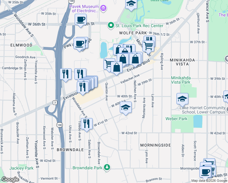 map of restaurants, bars, coffee shops, grocery stores, and more near 3964 Princeton Avenue South in Minneapolis