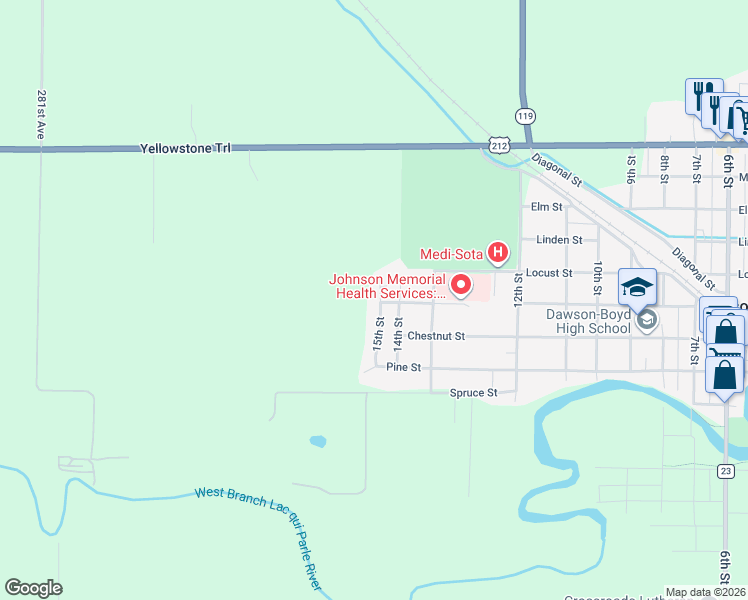 map of restaurants, bars, coffee shops, grocery stores, and more near 578 15th Street in Dawson