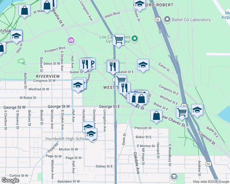 map of restaurants, bars, coffee shops, grocery stores, and more near 500 South Robert Street in Saint Paul