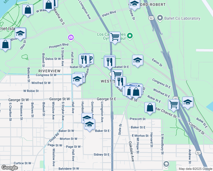 map of restaurants, bars, coffee shops, grocery stores, and more near 506 Robert Street Service Road in Saint Paul