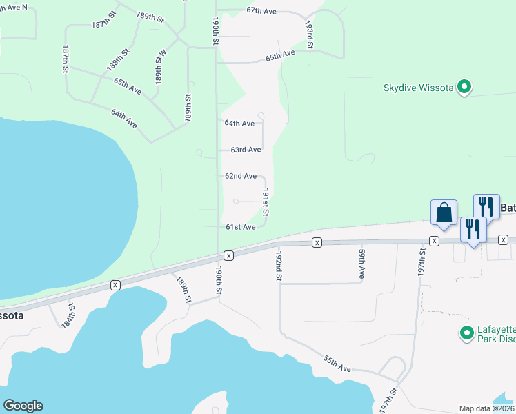map of restaurants, bars, coffee shops, grocery stores, and more near 19081 61st Avenue North in Chippewa Falls