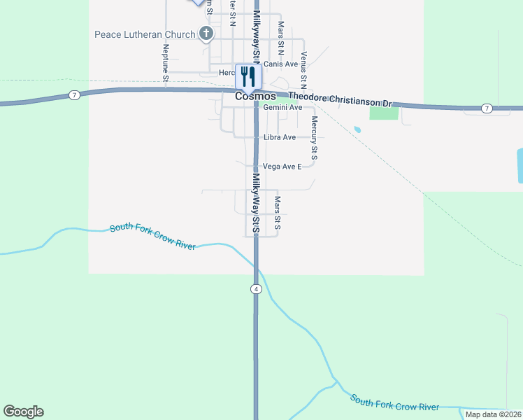 map of restaurants, bars, coffee shops, grocery stores, and more near 551 Milky Way Street South in Cosmos