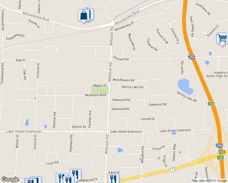 map of restaurants, bars, coffee shops, grocery stores, and more near 3937 Williston Road in Minnetonka