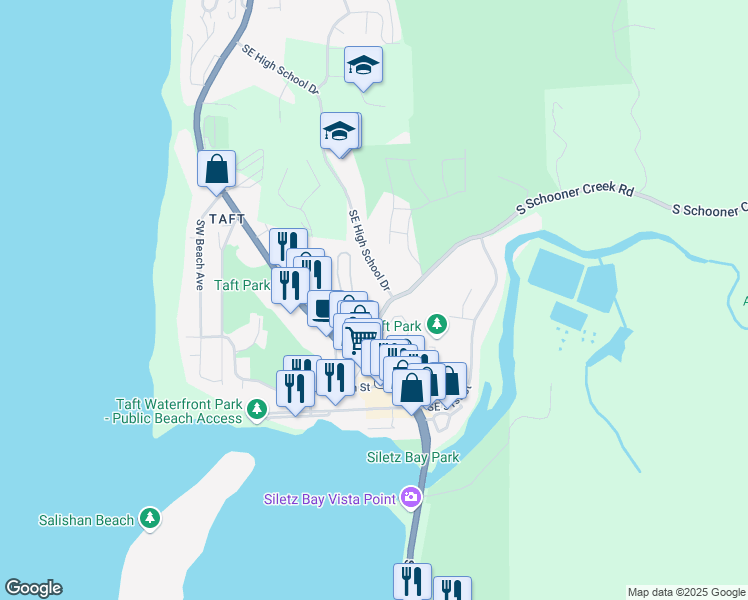 map of restaurants, bars, coffee shops, grocery stores, and more near 1242-1308 SE 48th Pl in Lincoln City