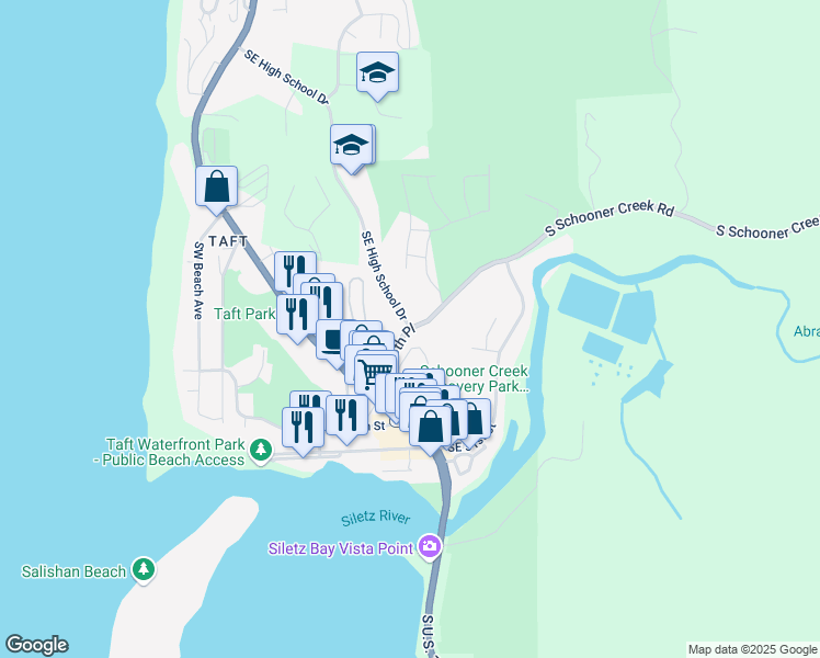 map of restaurants, bars, coffee shops, grocery stores, and more near 1308 Southeast 48th Place in Lincoln City