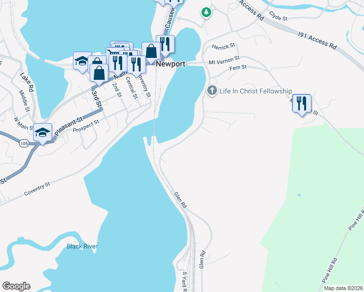 map of restaurants, bars, coffee shops, grocery stores, and more near 409 Glen Road in Newport