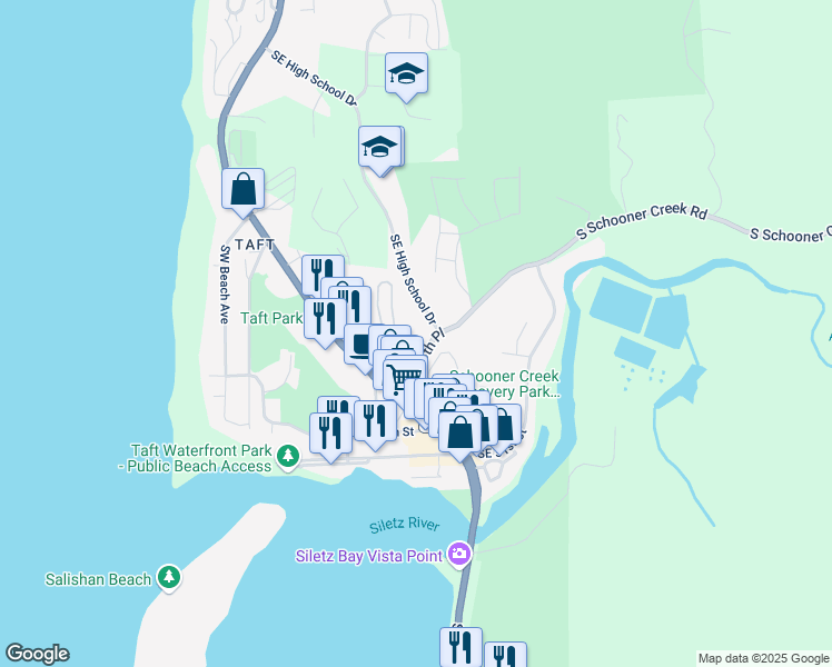 map of restaurants, bars, coffee shops, grocery stores, and more near 1242-1308 SE 48th Pl in Lincoln City