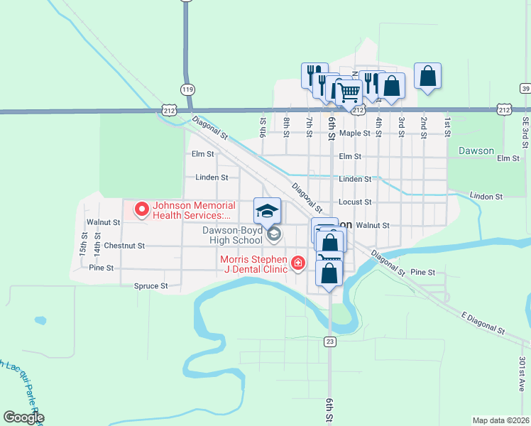map of restaurants, bars, coffee shops, grocery stores, and more near 848 Chestnut Street in Dawson