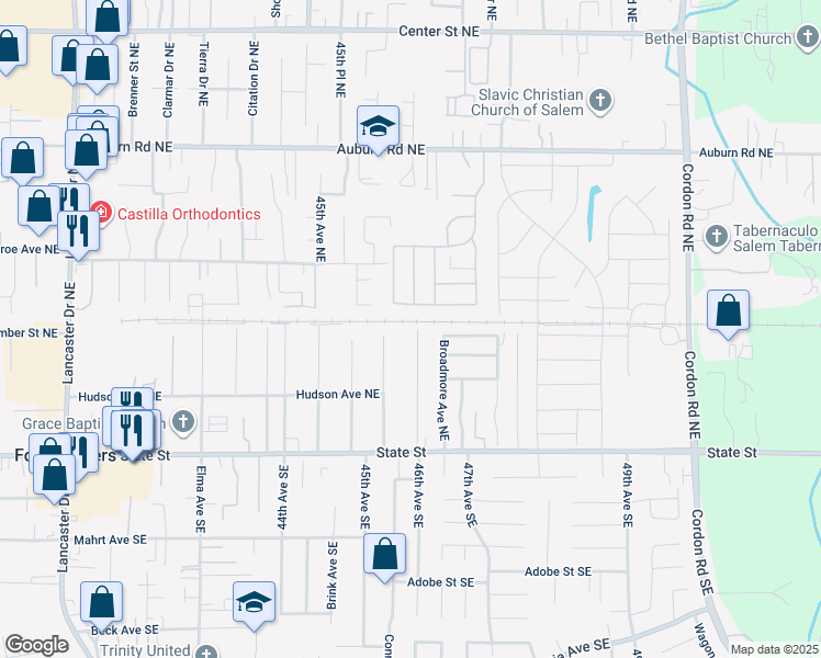map of restaurants, bars, coffee shops, grocery stores, and more near 285 Kenwood Avenue Northeast in Salem
