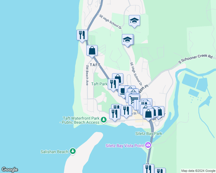 map of restaurants, bars, coffee shops, grocery stores, and more near 4545 Southwest Highway 101 in Lincoln City