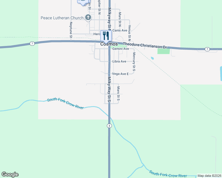 map of restaurants, bars, coffee shops, grocery stores, and more near 551 Milky Way Street South in Cosmos