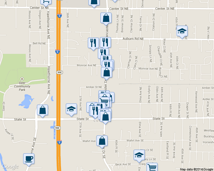 map of restaurants, bars, coffee shops, grocery stores, and more near 280 Lancaster Drive Northeast in Salem