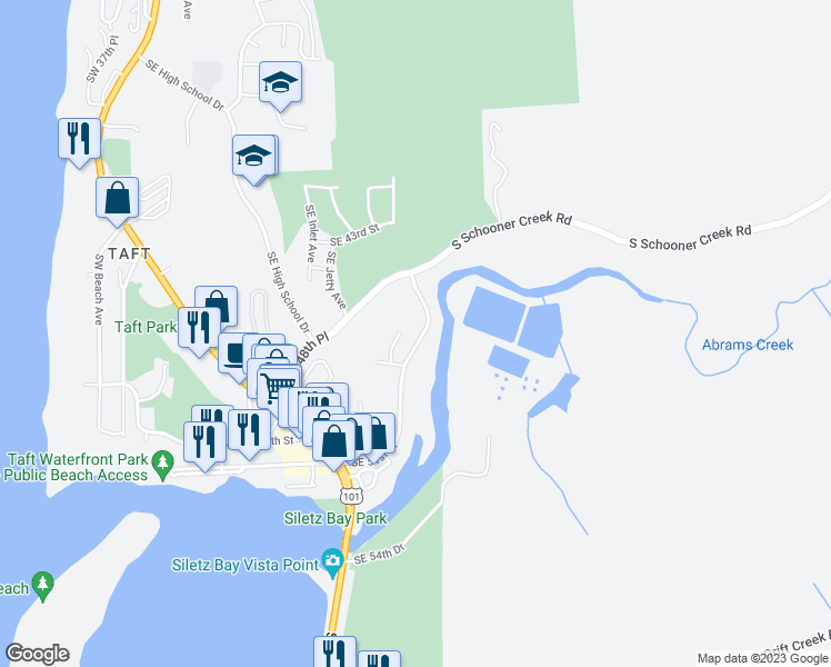 map of restaurants, bars, coffee shops, grocery stores, and more near 4626 Southeast 51st Street in Lincoln City