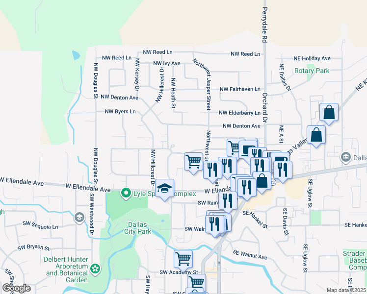 map of restaurants, bars, coffee shops, grocery stores, and more near 377 Northwest Jasper Street in Dallas