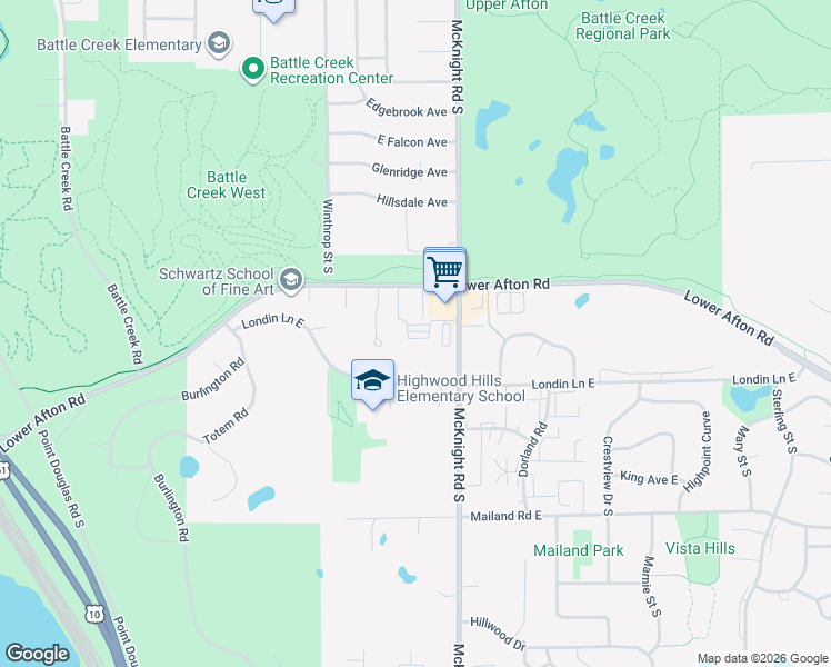 map of restaurants, bars, coffee shops, grocery stores, and more near 2236 County Highway 39 in Saint Paul