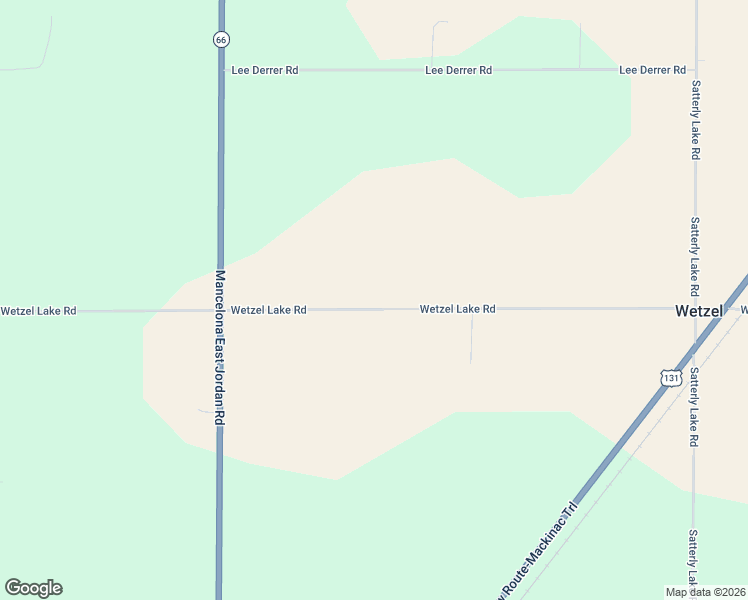 map of restaurants, bars, coffee shops, grocery stores, and more near 2297 Wetzel Lake Road in Mancelona