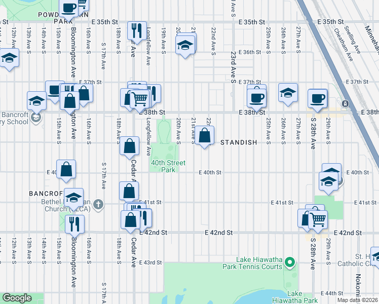 map of restaurants, bars, coffee shops, grocery stores, and more near 3945 20th Avenue South in Minneapolis