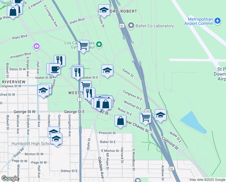 map of restaurants, bars, coffee shops, grocery stores, and more near 469 Ada Street in Saint Paul