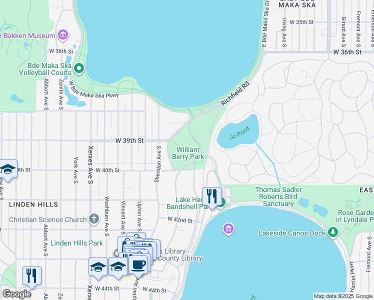 map of restaurants, bars, coffee shops, grocery stores, and more near 3810 Richfield Road in Minneapolis
