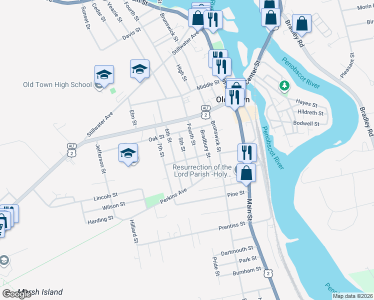 map of restaurants, bars, coffee shops, grocery stores, and more near 386 Fourth Street in Old Town