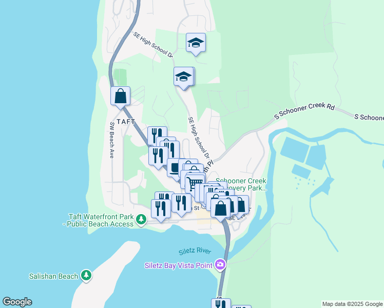 map of restaurants, bars, coffee shops, grocery stores, and more near 4418 Southeast Heron Loop in Lincoln City